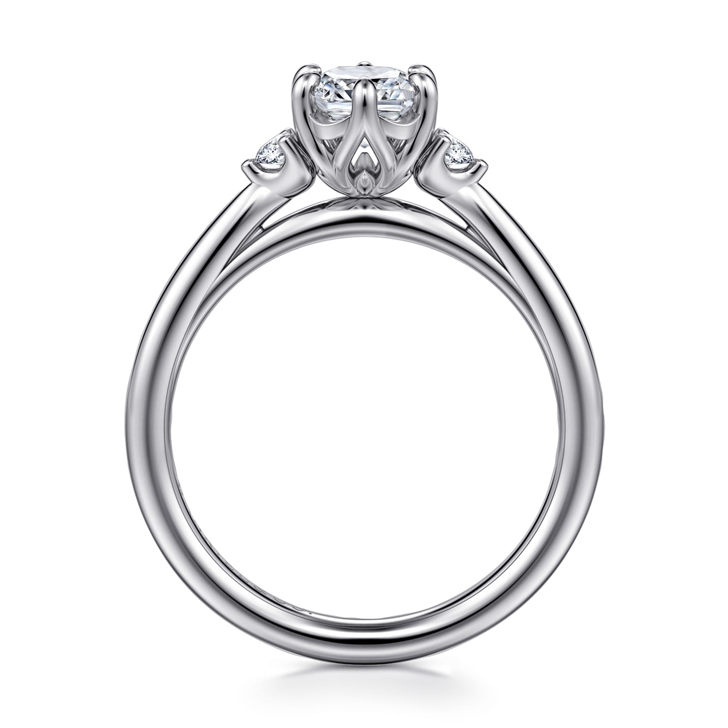 Blaise - 14K White Gold Elongated Cushion Three Stone Diamond Engagement Ring - 0.08 ct - Shot 2