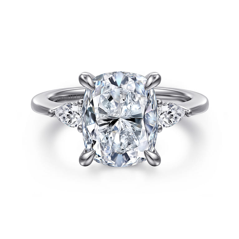 Sima - 14K White Gold Elongated Cushion Three Stone Diamond Engagement Ring - 0.3 ct - Shot 1