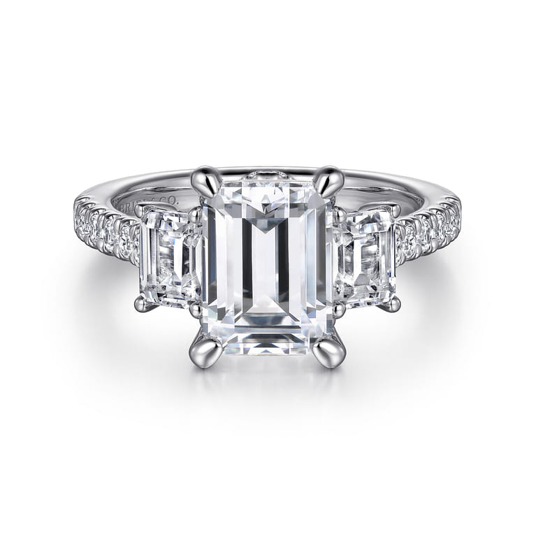 Charlene - 14K White Gold Emerald Cut Three Stone Diamond Engagement Ring - 1.16 ct - Shot 1