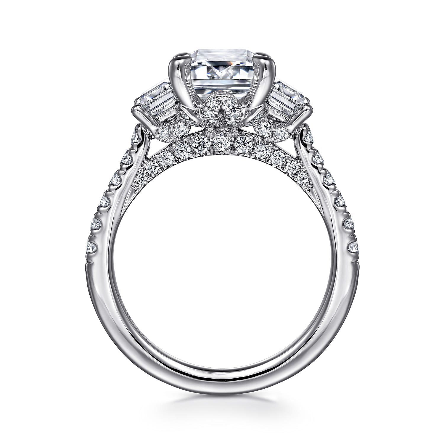 Charlene - 14K White Gold Emerald Cut Three Stone Diamond Engagement Ring - 1.16 ct - Shot 2