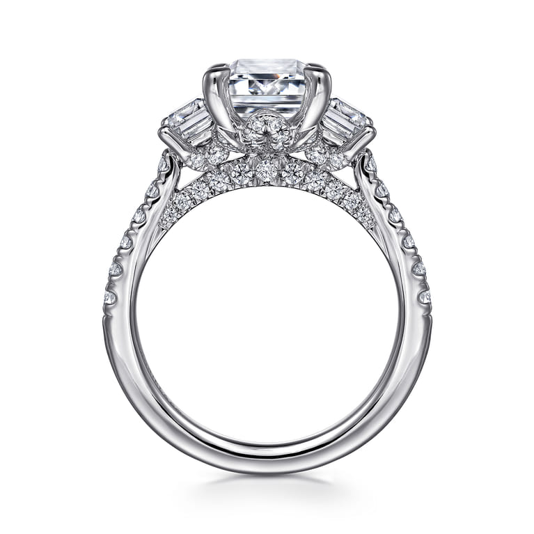 Charlene - 14K White Gold Emerald Cut Three Stone Diamond Engagement Ring - 1.16 ct - Shot 2