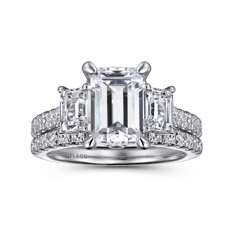 Charlene - 14K White Gold Emerald Cut Three Stone Diamond Engagement Ring - 1.16 ct - Shot 4