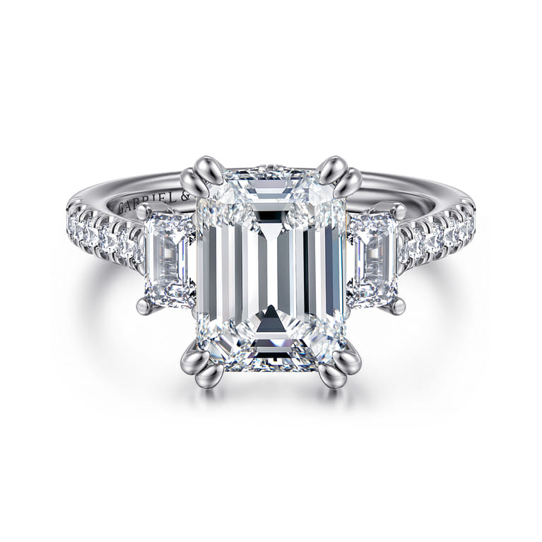 Charlene - 14K White Gold Emerald Cut Three Stone Diamond Engagement Ring - 1.22 ct - Shot 1