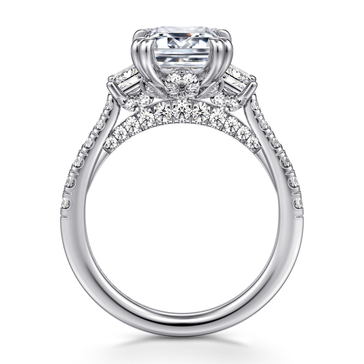 Charlene - 14K White Gold Emerald Cut Three Stone Diamond Engagement Ring - 1.22 ct - Shot 2