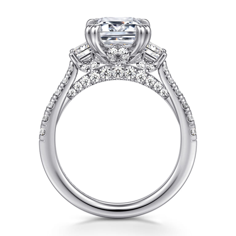 Charlene - 14K White Gold Emerald Cut Three Stone Diamond Engagement Ring - 1.22 ct - Shot 2