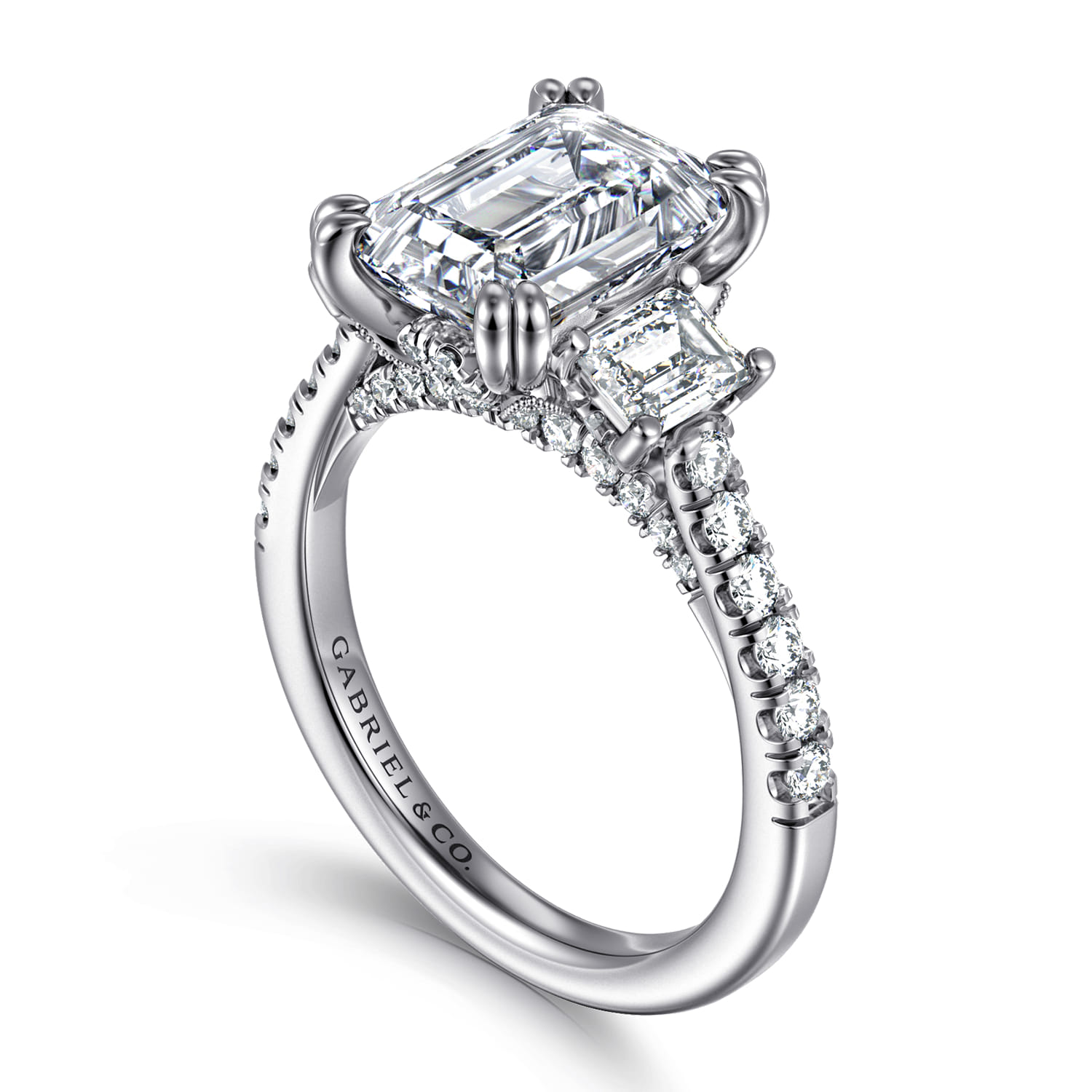 Charlene - 14K White Gold Emerald Cut Three Stone Diamond Engagement Ring - 1.22 ct - Shot 3