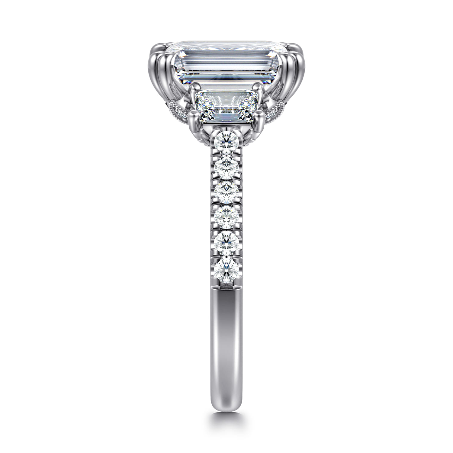 Charlene - 14K White Gold Emerald Cut Three Stone Diamond Engagement Ring - 1.22 ct - Shot 4