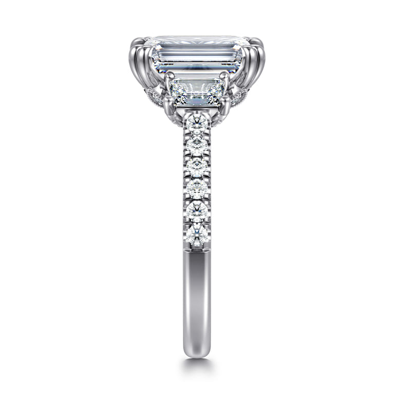 Charlene - 14K White Gold Emerald Cut Three Stone Diamond Engagement Ring - 1.22 ct - Shot 4