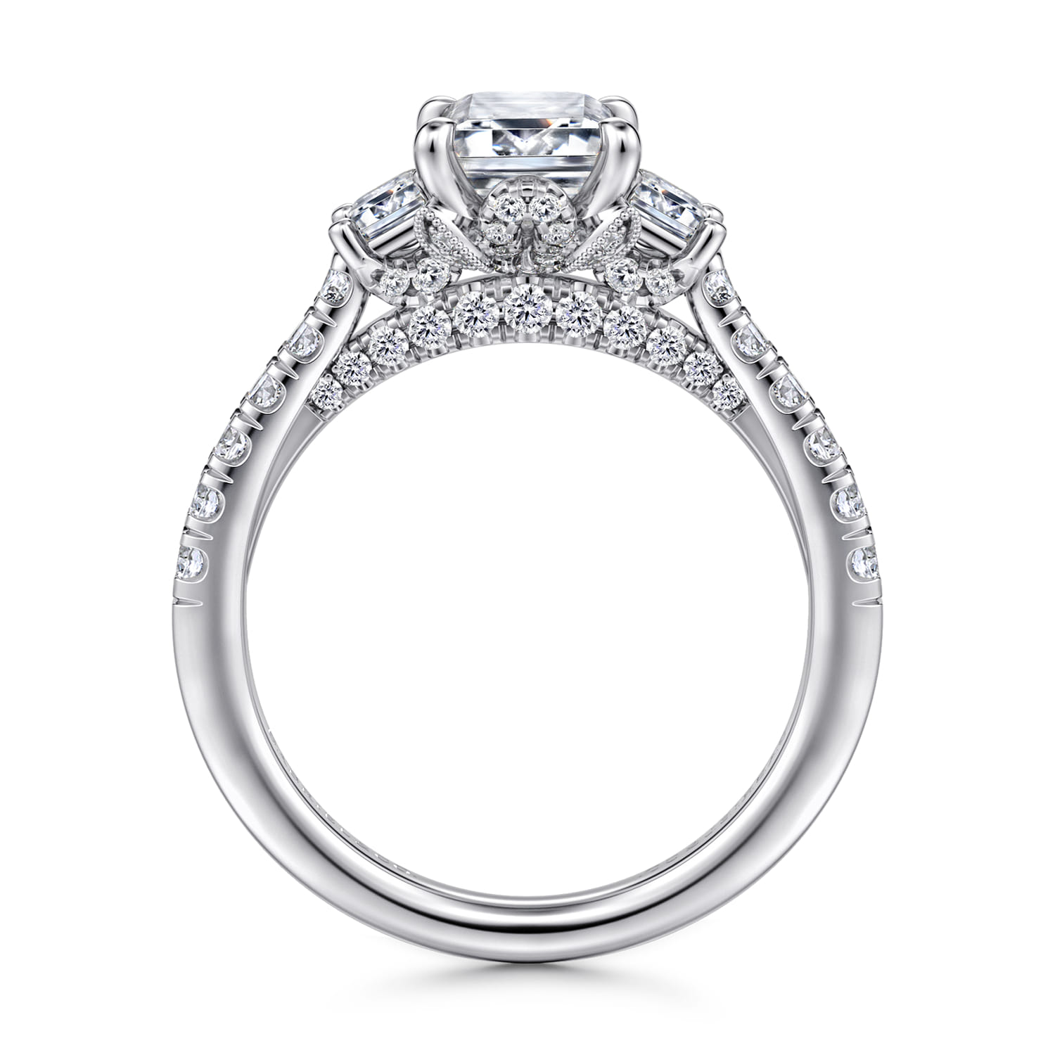 Charlene - 14K White Gold Emerald Cut Three Stone Diamond Engagement Ring - 1.1 ct - Shot 2