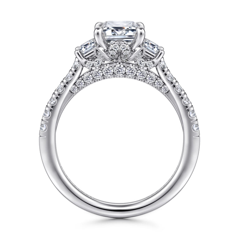 Charlene - 14K White Gold Emerald Cut Three Stone Diamond Engagement Ring - 1.1 ct - Shot 2