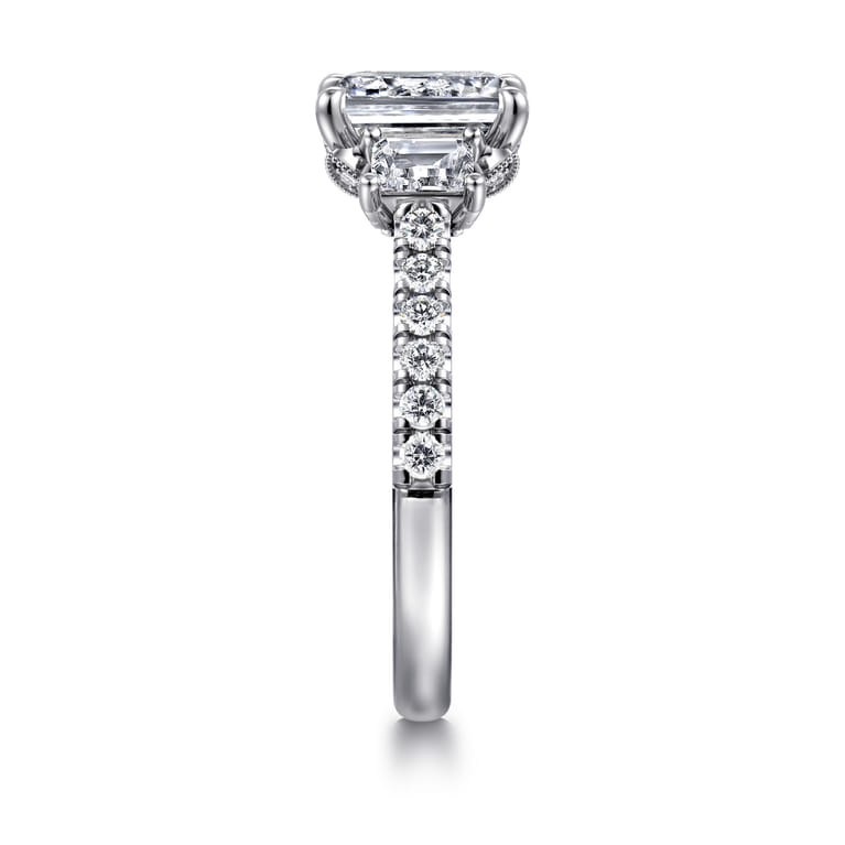 Charlene - 14K White Gold Emerald Cut Three Stone Diamond Engagement Ring - 1.1 ct - Shot 4