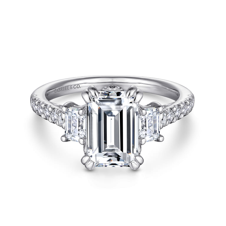 Charlene - 14K White Gold Emerald Cut Three Stone Diamond Engagement Ring - 1 ct - Shot 1