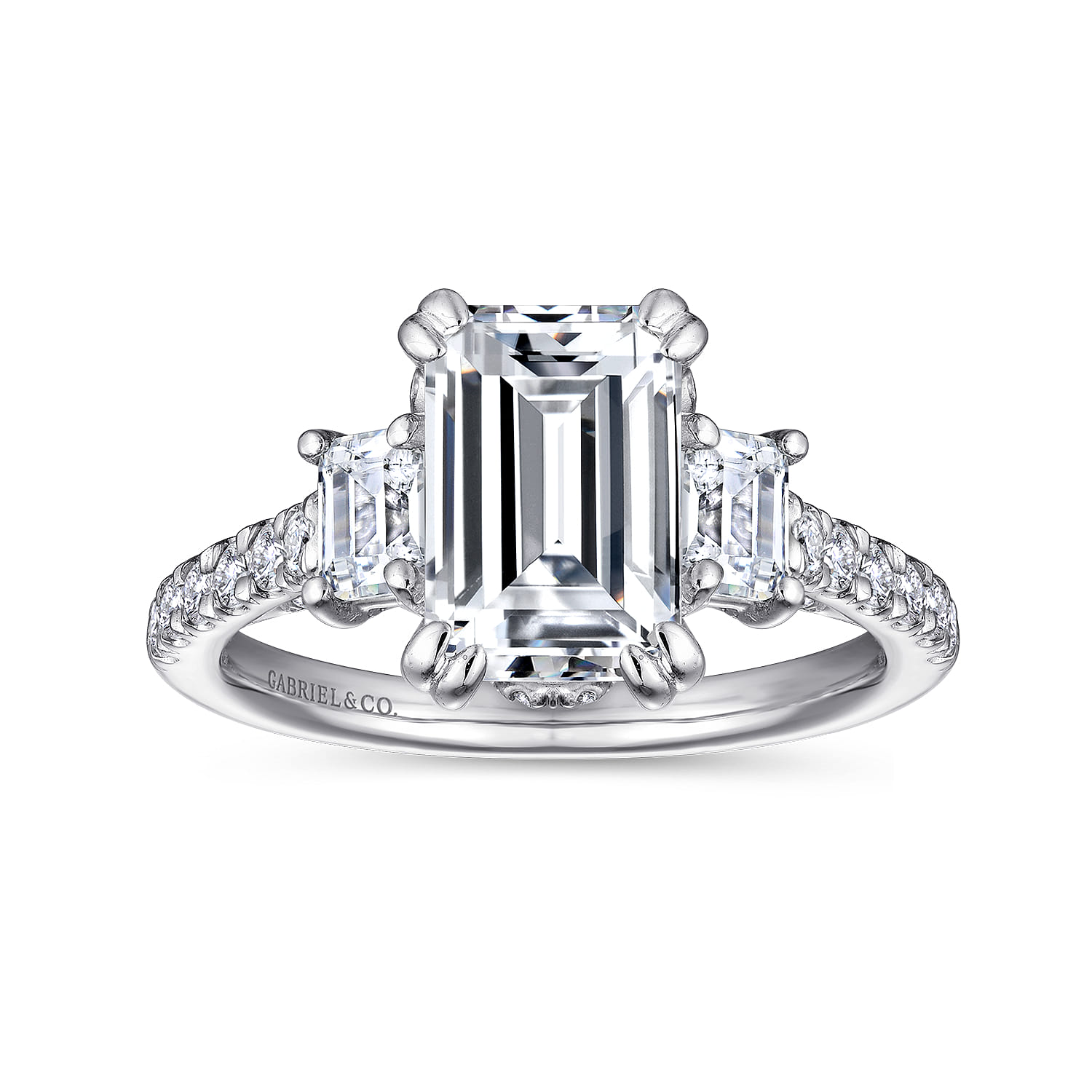 Charlene - 14K White Gold Emerald Cut Three Stone Diamond Engagement Ring - 1 ct - Shot 5