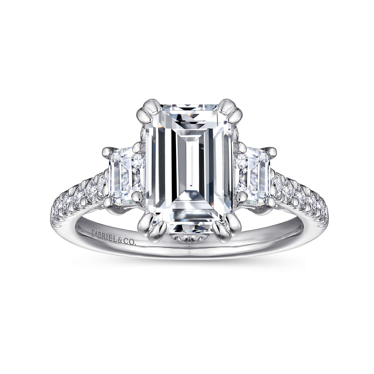 Charlene - 14K White Gold Emerald Cut Three Stone Diamond Engagement Ring - 1 ct - Shot 5