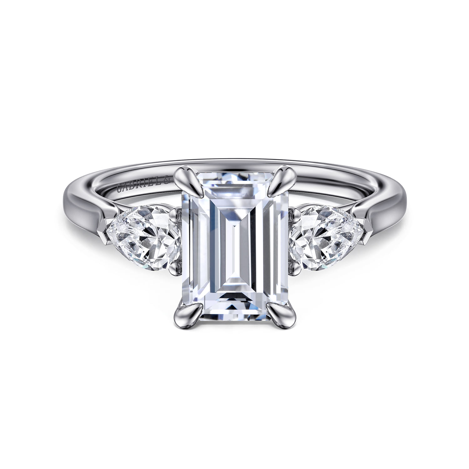Sunday - 14K White Gold Emerald Cut 3 Stone Diamond Engagement Ring - 0.57 ct - Shot 1