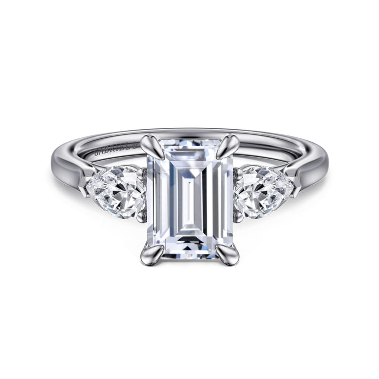 Sunday - 14K White Gold Emerald Cut 3 Stone Diamond Engagement Ring - 0.57 ct - Shot 1