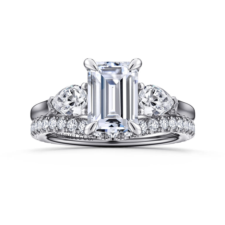 Sunday - 14K White Gold Emerald Cut 3 Stone Diamond Engagement Ring - 0.57 ct - Shot 4