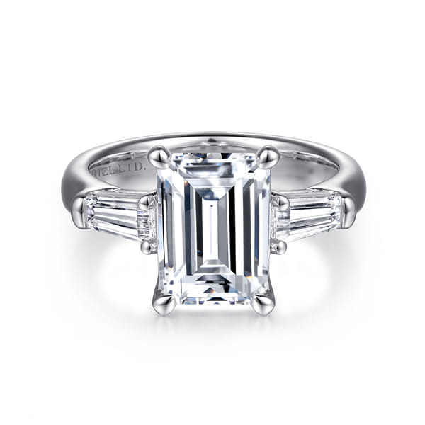 Thre-Stone Emerald-Cut Engagement Ring