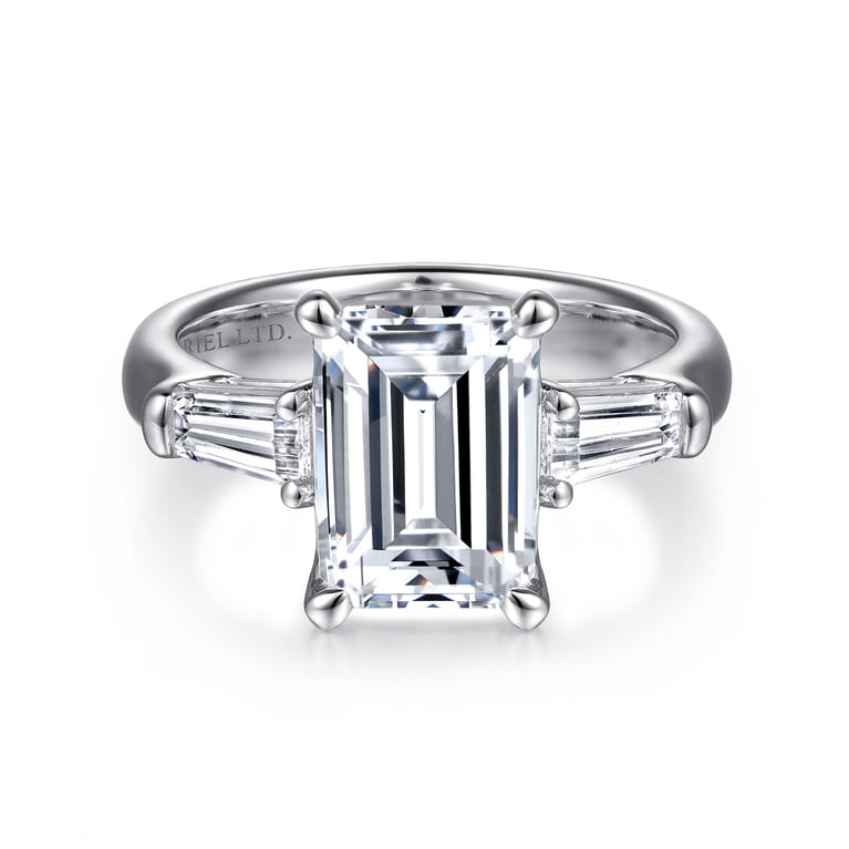 Belma - 14K White Gold Emerald Cut Diamond Channel Set Engagement Ring - 0.5 ct - Shot 1