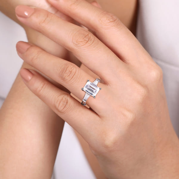 Thre-Stone Emerald-Cut Engagement Ring