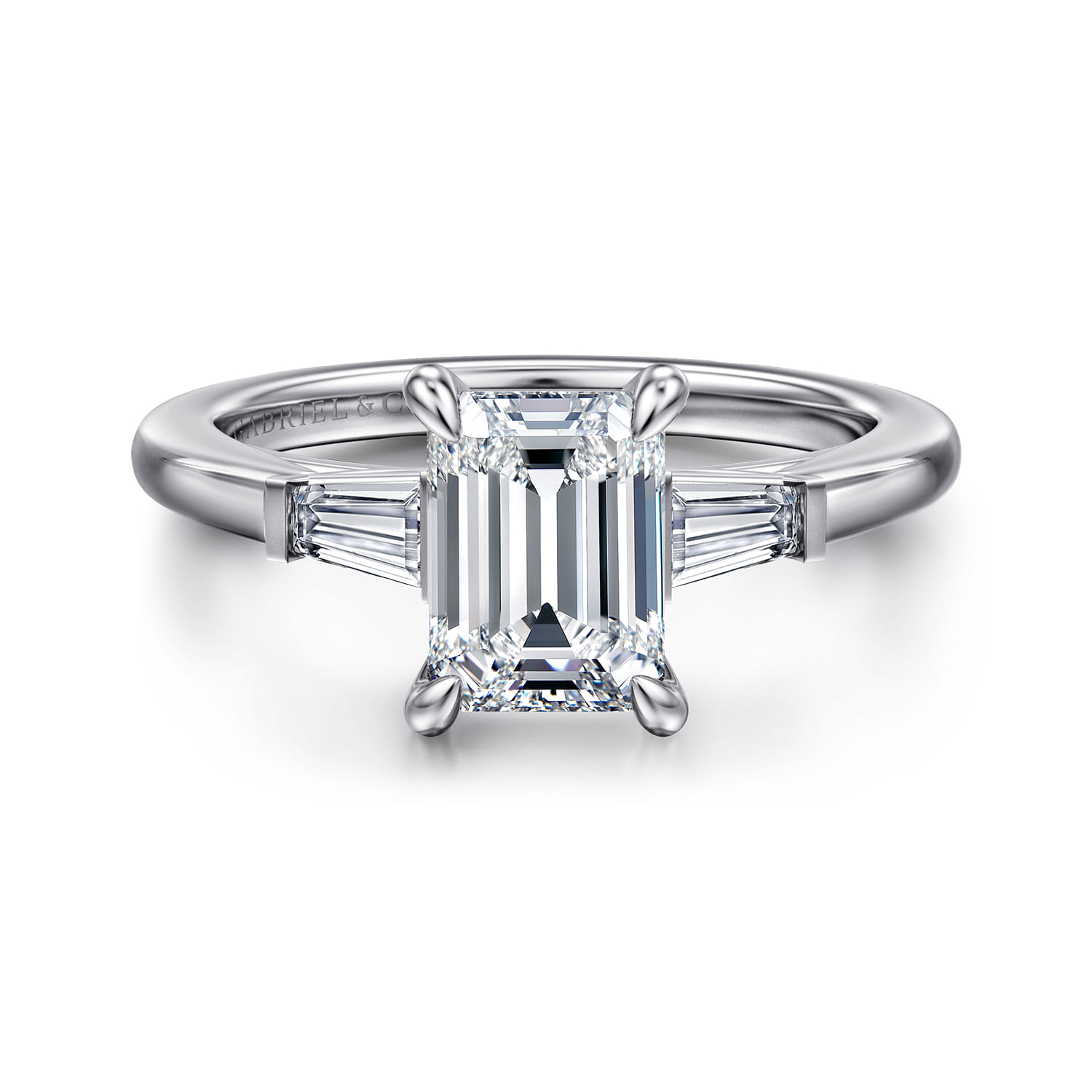 Acacia - 14K White Gold Emerald Cut Three Stone Diamond Engagement Ring - 0.3 ct - Shot 1
