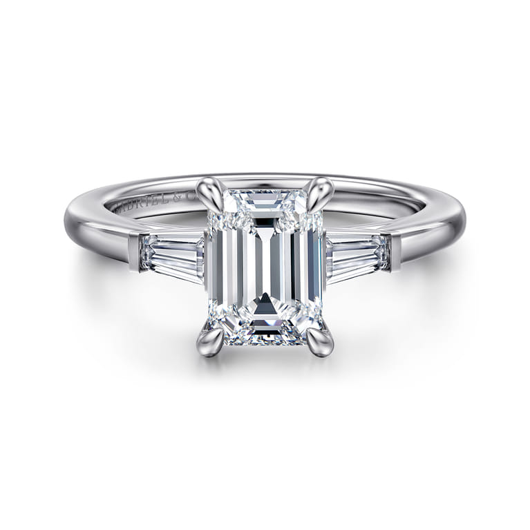 Acacia - 14K White Gold Emerald Cut Three Stone Diamond Engagement Ring - 0.3 ct - Shot 1
