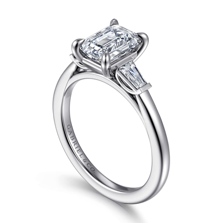 Acacia - 14K White Gold Emerald Cut Three Stone Diamond Engagement Ring - 0.3 ct - Shot 3