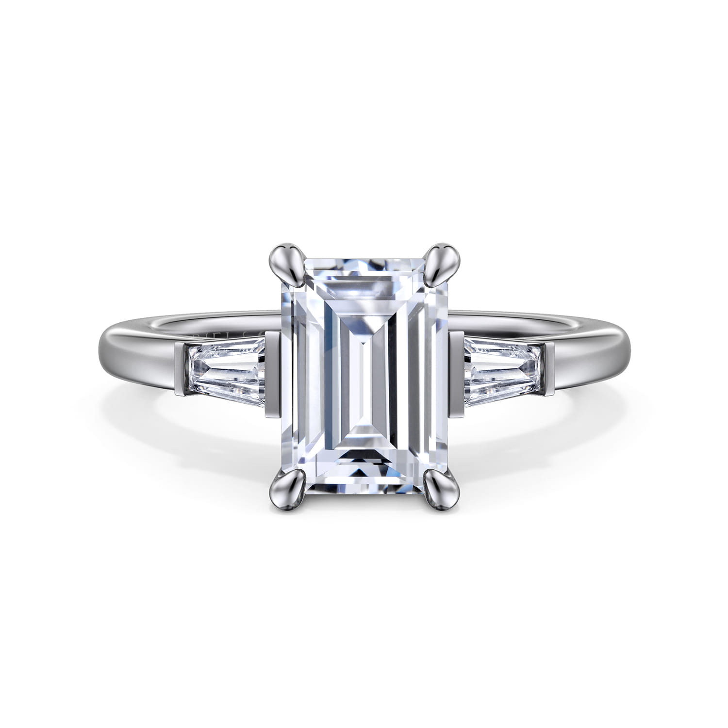 Acacia - 14K White Gold Emerald Cut Three Stone Diamond Engagement Ring - 0.3 ct - Shot 1