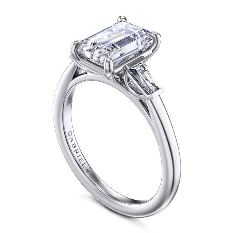 Acacia - 14K White Gold Emerald Cut Three Stone Diamond Engagement Ring - 0.3 ct - Shot 3