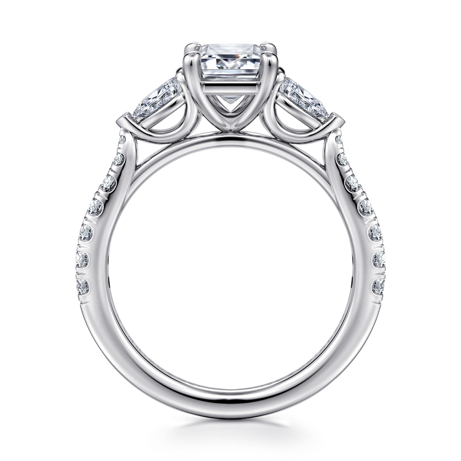 Abina - 14K White Gold Emerald Cut Three Stone Diamond Engagement Ring - 0.75 ct - Shot 2