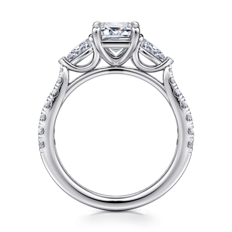 Abina - 14K White Gold Emerald Cut Three Stone Diamond Engagement Ring - 0.75 ct - Shot 2