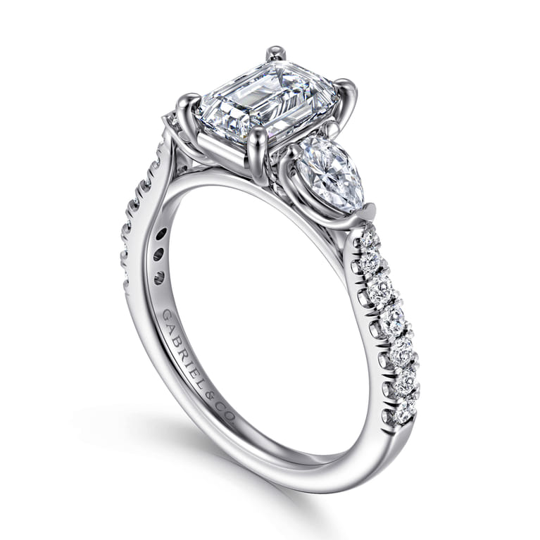 Abina - 14K White Gold Emerald Cut Three Stone Diamond Engagement Ring - 0.75 ct - Shot 3