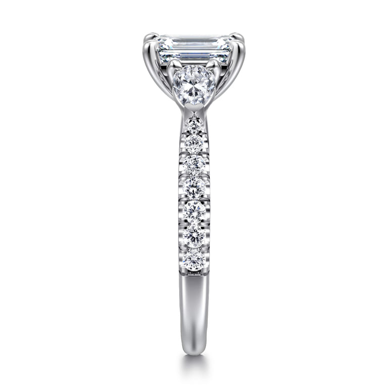 Abina - 14K White Gold Emerald Cut Three Stone Diamond Engagement Ring - 0.75 ct - Shot 4