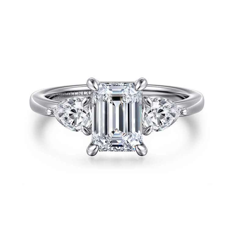 Adalia - 14K White Gold Emerald Cut Three Stone Diamond Engagement Ring - 0.6 ct - Shot 1