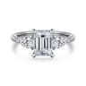 Adalia - 14K White Gold Emerald Cut Three Stone Diamond Engagement Ring - 0.6 ct