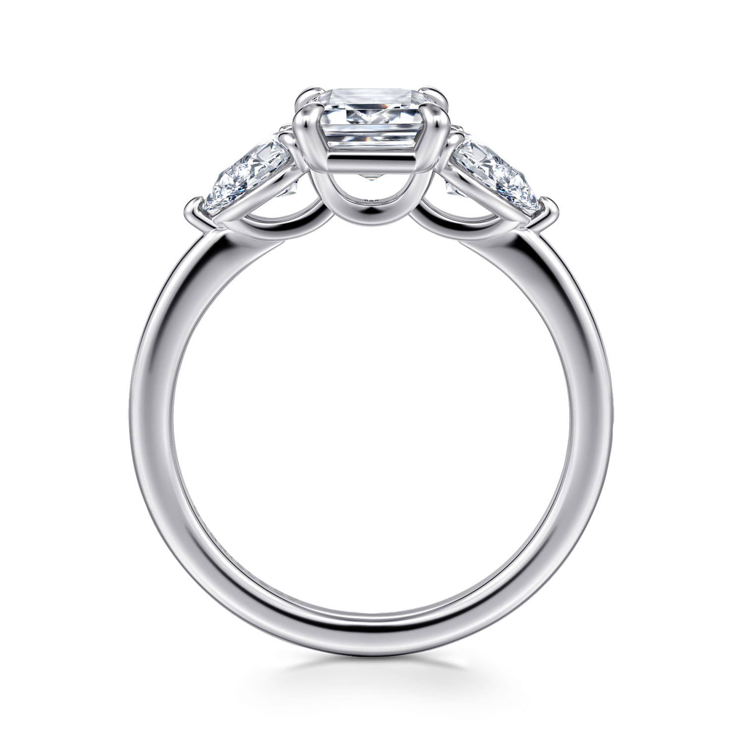 Adalia - 14K White Gold Emerald Cut Three Stone Diamond Engagement Ring - 0.6 ct - Shot 2