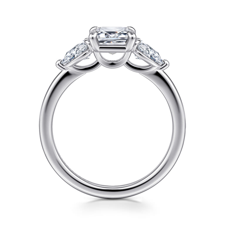 Adalia - 14K White Gold Emerald Cut Three Stone Diamond Engagement Ring - 0.6 ct - Shot 2
