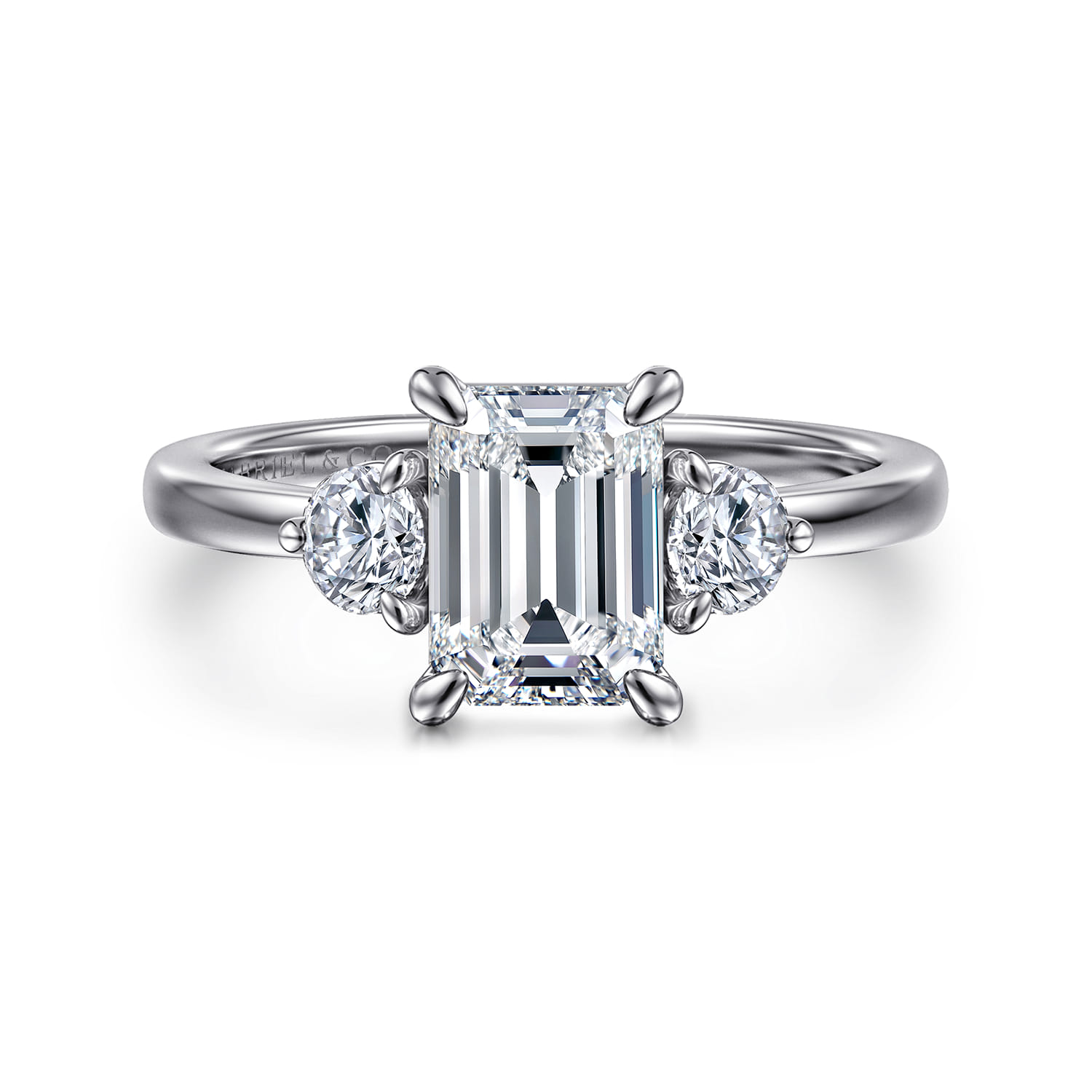 Adeline - 14K White Gold Emerald Cut Three Stone Diamond Engagement Ring - 0.35 ct - Shot 1
