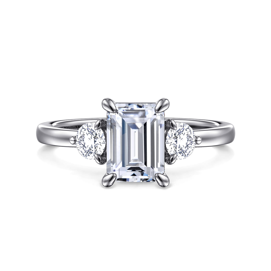 White Gold Tiffany And Co Three Stone Ring Emerald Cut Stone Ring