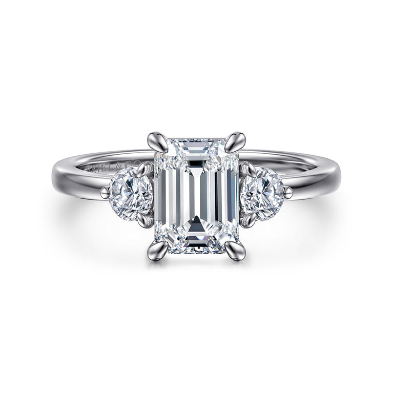 Adeline - 14K White Gold Emerald Cut Three Stone Diamond Engagement Ring - 0.35 ct - Shot 1