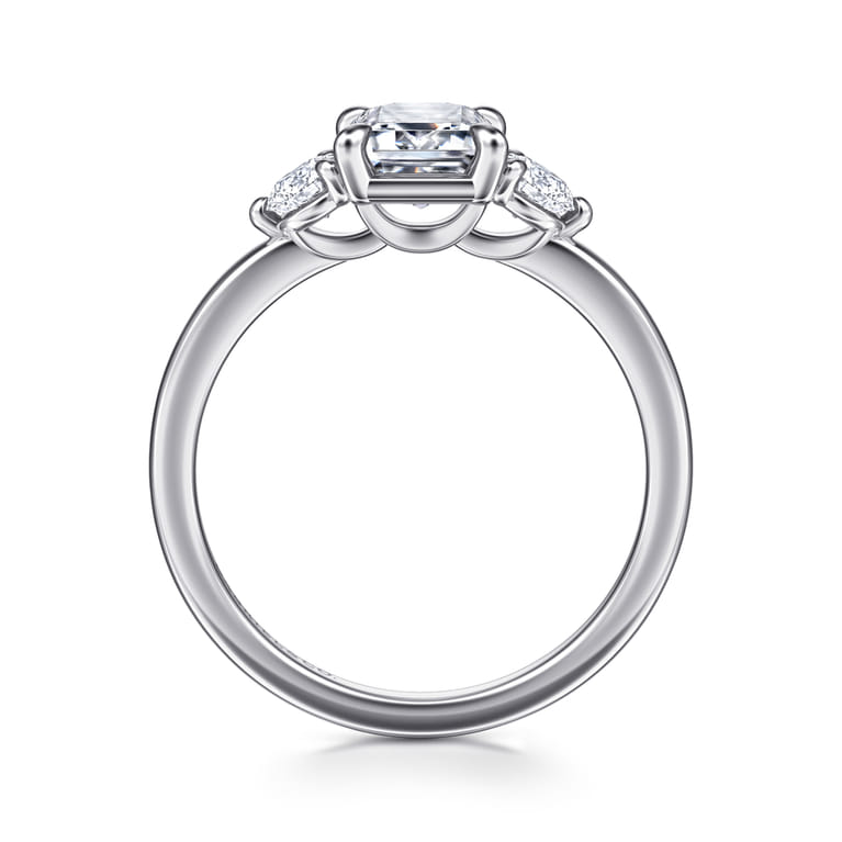 Adeline - 14K White Gold Emerald Cut Three Stone Diamond Engagement Ring - 0.35 ct - Shot 2