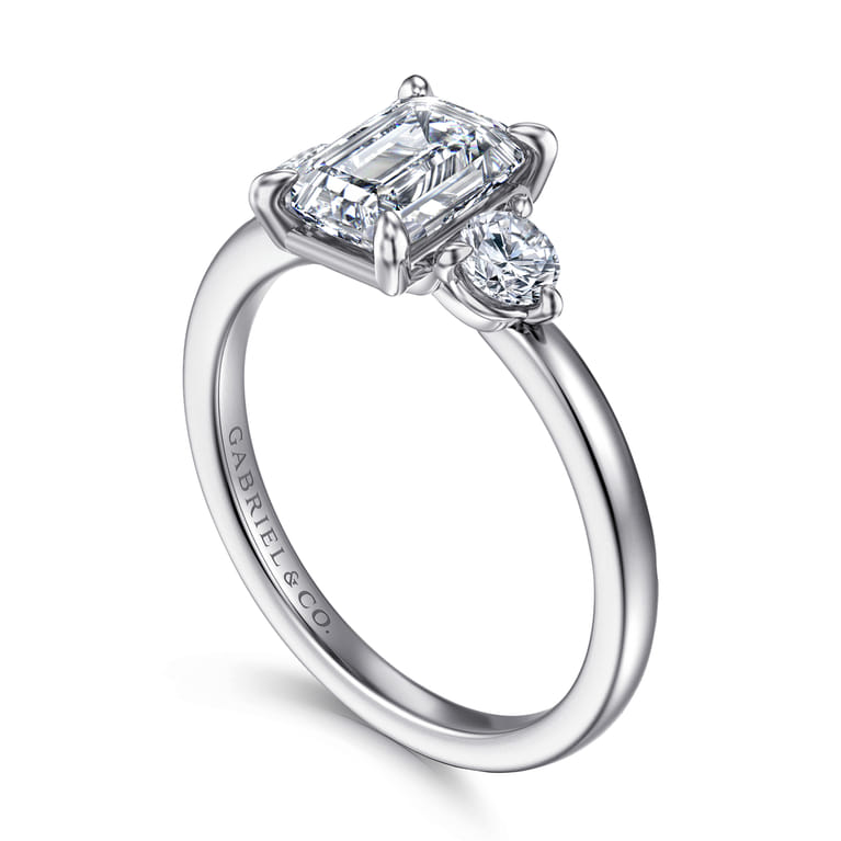 Adeline - 14K White Gold Emerald Cut Three Stone Diamond Engagement Ring - 0.35 ct - Shot 3