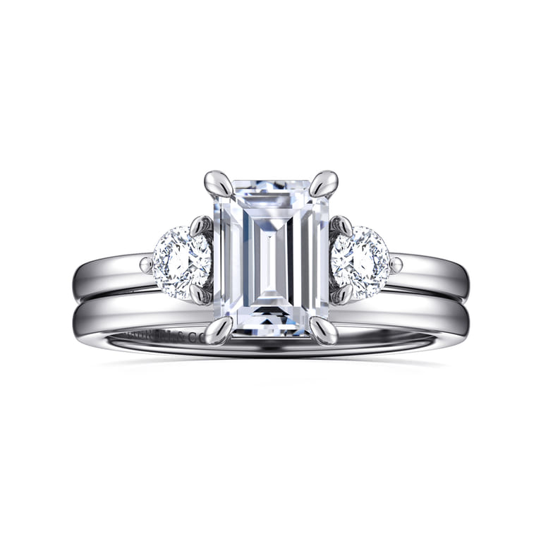 Adeline - 14K White Gold Emerald Cut Three Stone Diamond Engagement Ring - 0.35 ct - Shot 4