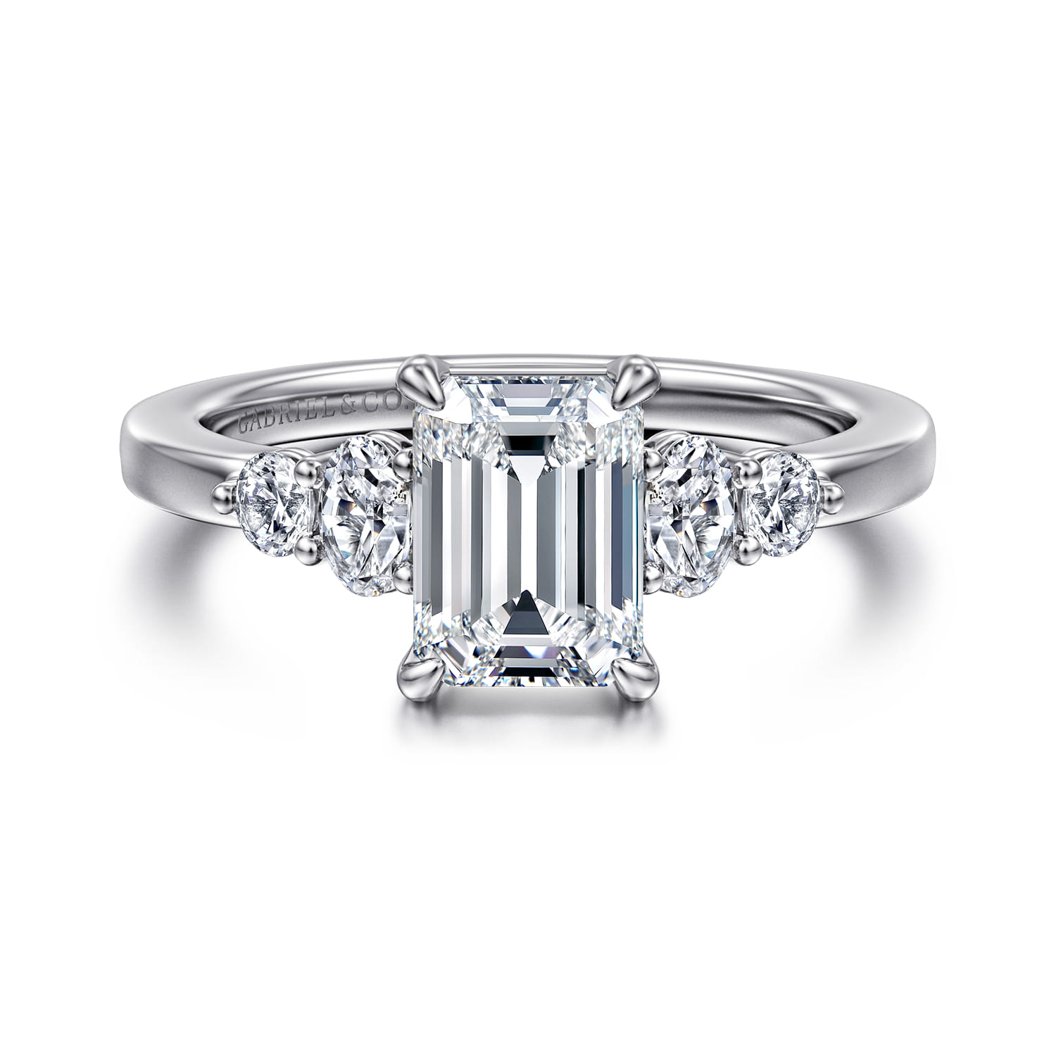 Wave - 14K White Gold Emerald Cut Diamond Engagement Ring - 0.4 ct - Shot 1