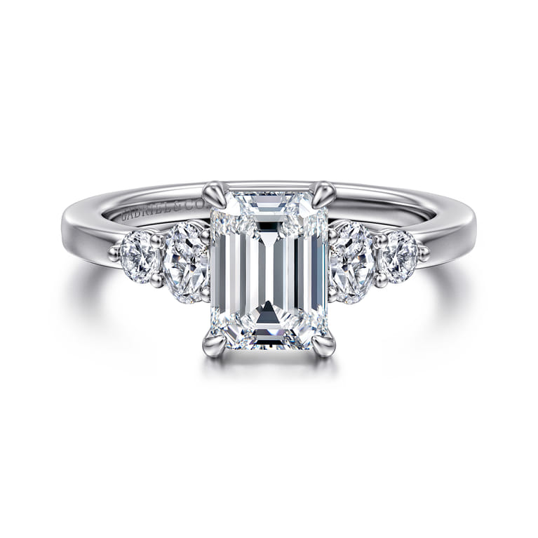 Wave - 14K White Gold Emerald Cut Diamond Engagement Ring - 0.4 ct - Shot 1
