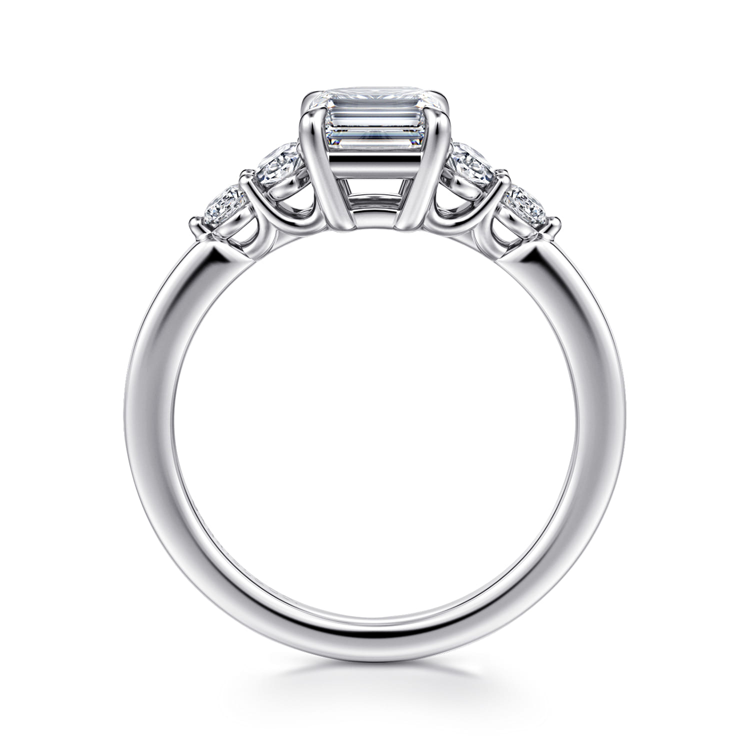 Wave - 14K White Gold Emerald Cut Diamond Engagement Ring - 0.4 ct - Shot 2