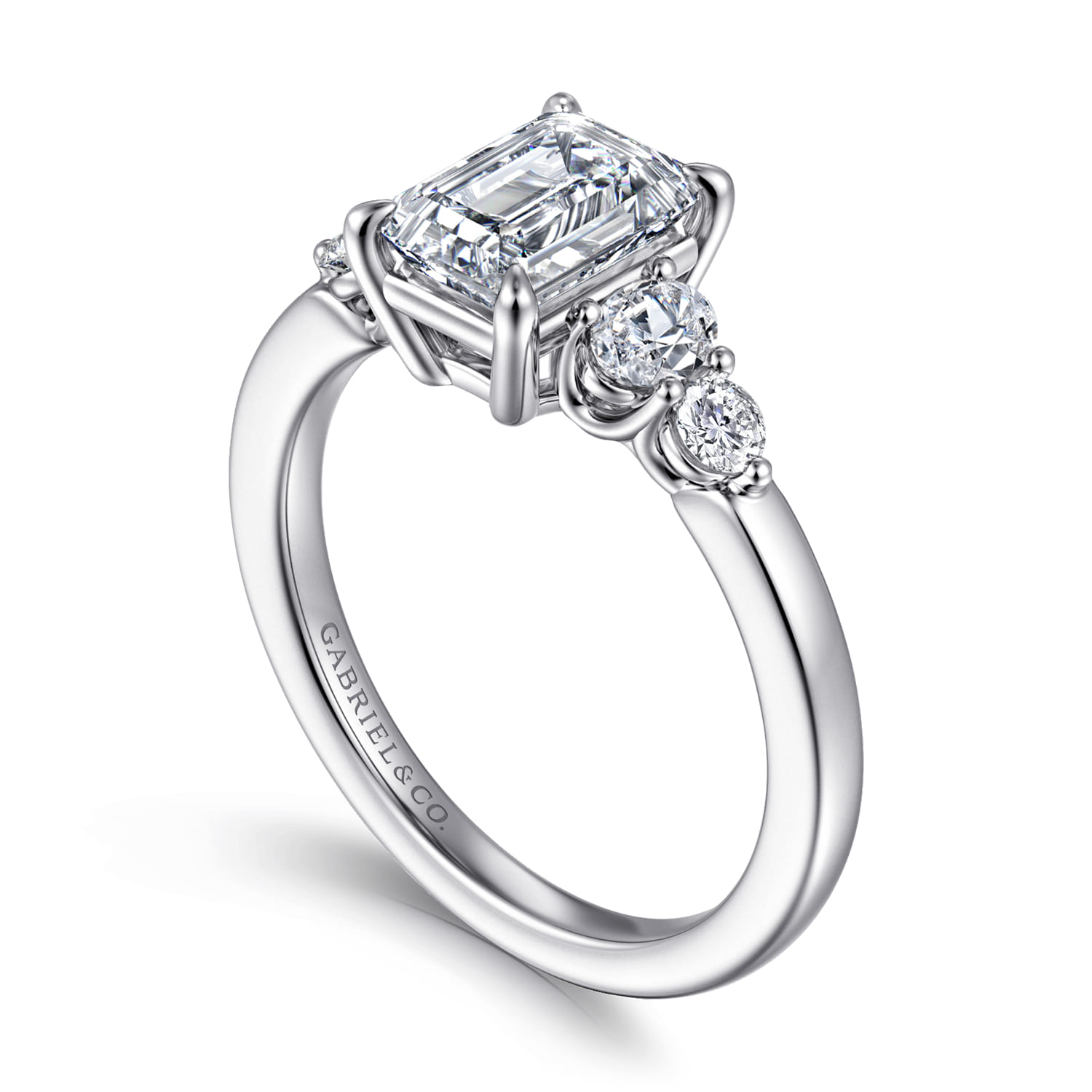 Wave - 14K White Gold Emerald Cut Diamond Engagement Ring - 0.4 ct - Shot 3