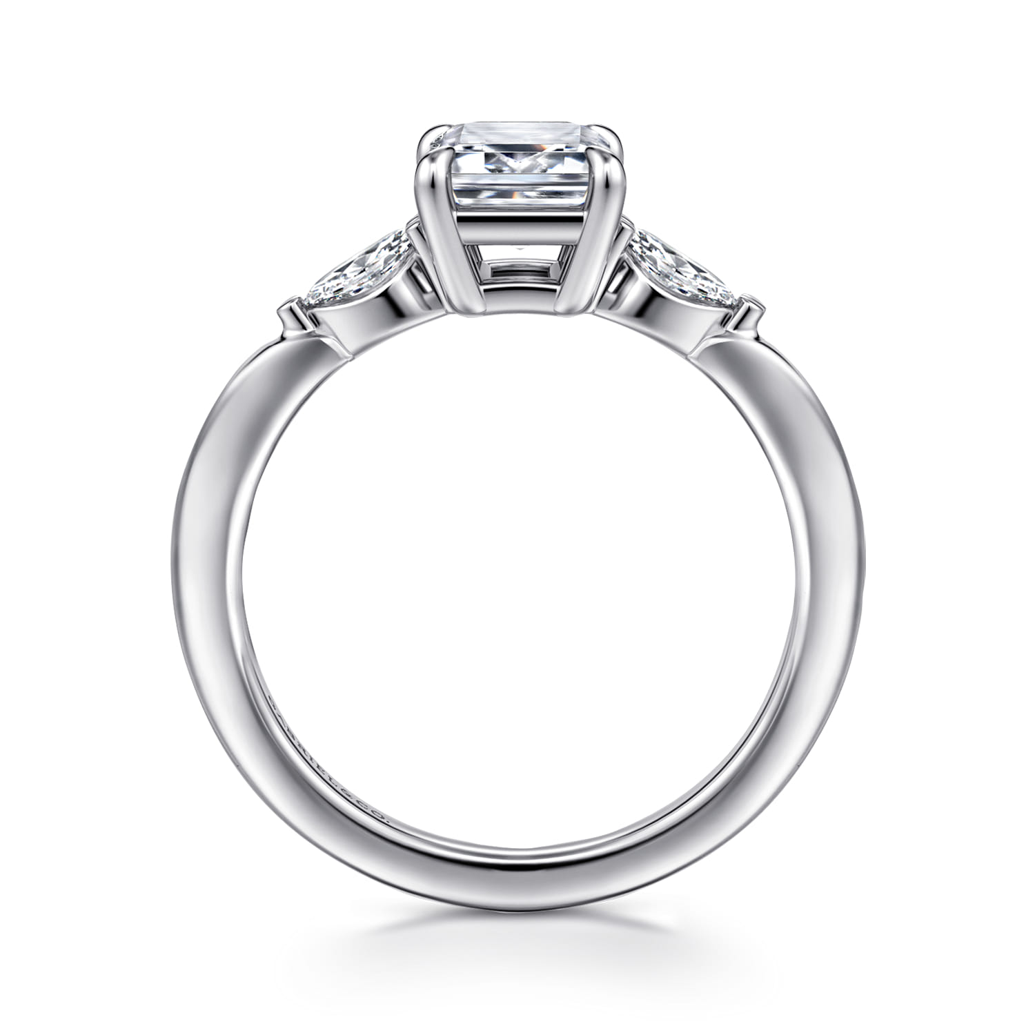 Dela - 14K White Gold Emerald Cut Three Stone Diamond Engagement Ring - 0.17 ct - Shot 2