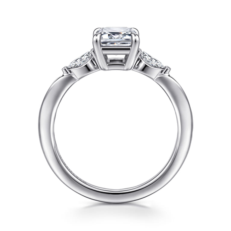 Dela - 14K White Gold Emerald Cut Three Stone Diamond Engagement Ring - 0.17 ct - Shot 2