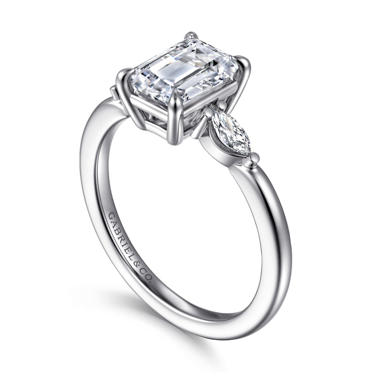 Dela - 14K White Gold Emerald Cut Three Stone Diamond Engagement Ring - 0.17 ct - Shot 3